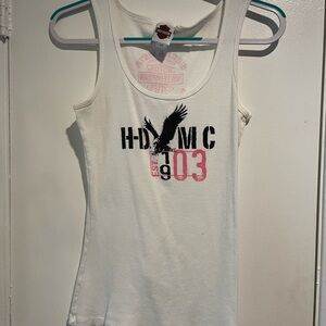 Harley-Davidson White Tank Top with Black and Pink Design